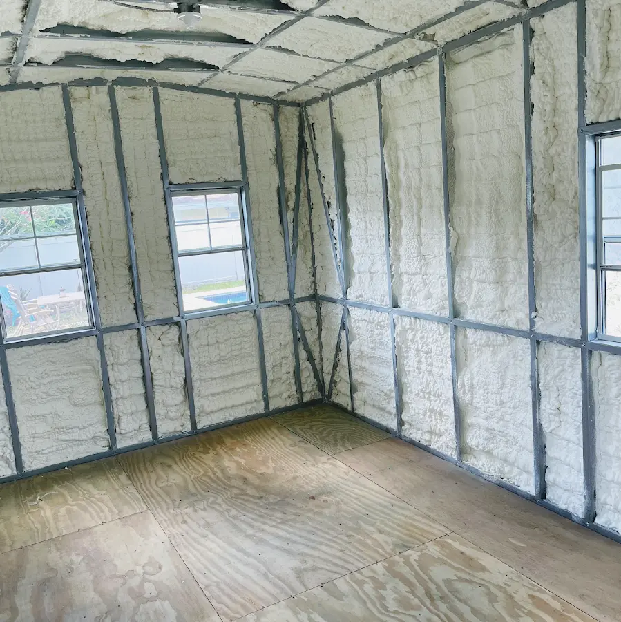 Closed-cell spray foam insulation applied to wall cavities in a residential project in Palmetto